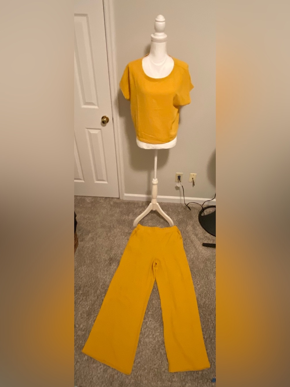 Mustard Yellow Two-Piece Top & Wide-Leg Pants Set by Lepunuo Size Large
